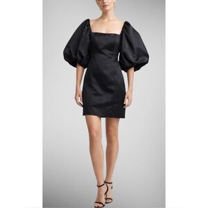VINEYARD VINES | Black Satin Cocktail Dress with Exaggerated Puff Sleeves, Sz 10